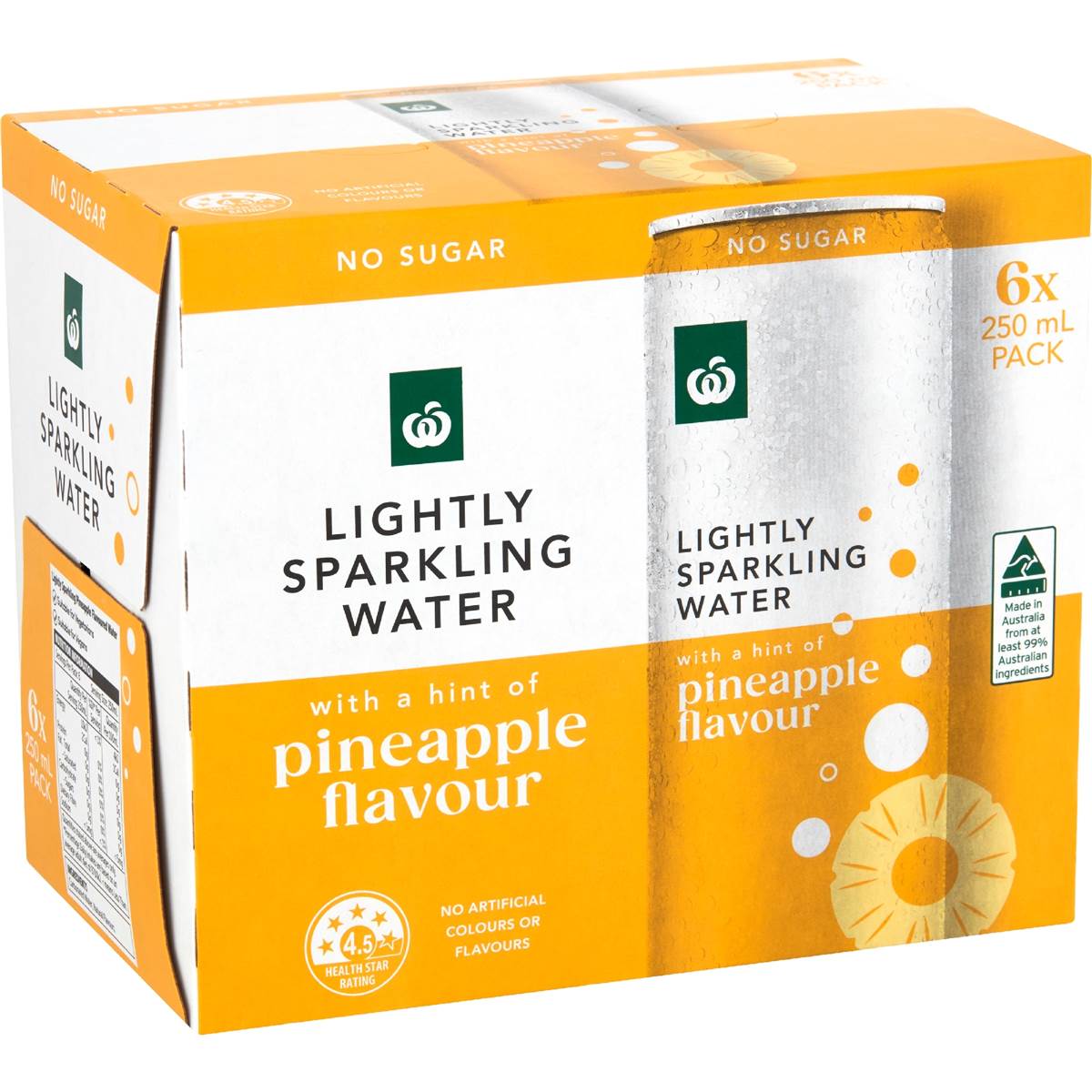 Woolworths Lightly Sparkling Water Cans Pineapple 250mL x 6 pack