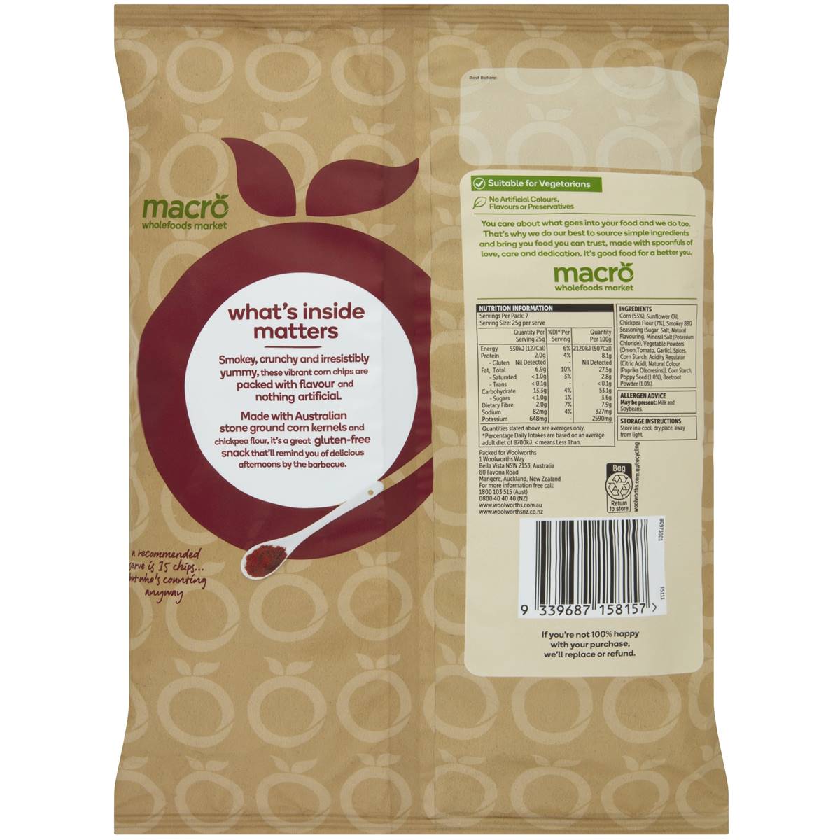 Macro Chickpea Corn Chips Smokey Bbq 175g Woolworths