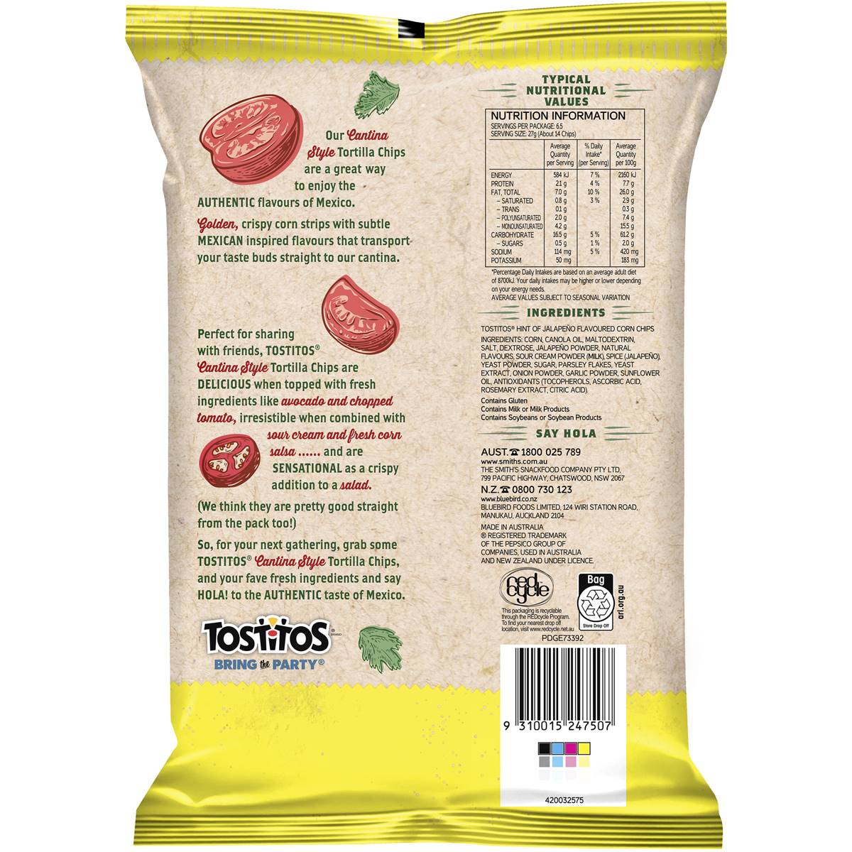 Tostitos Tortilla Corn Chips Hint Of Jalapeno Cantina Style 175g Woolworths