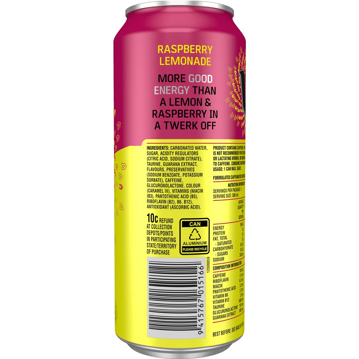 V Energy Drink Raspberry Lemonade 500ml Woolworths
