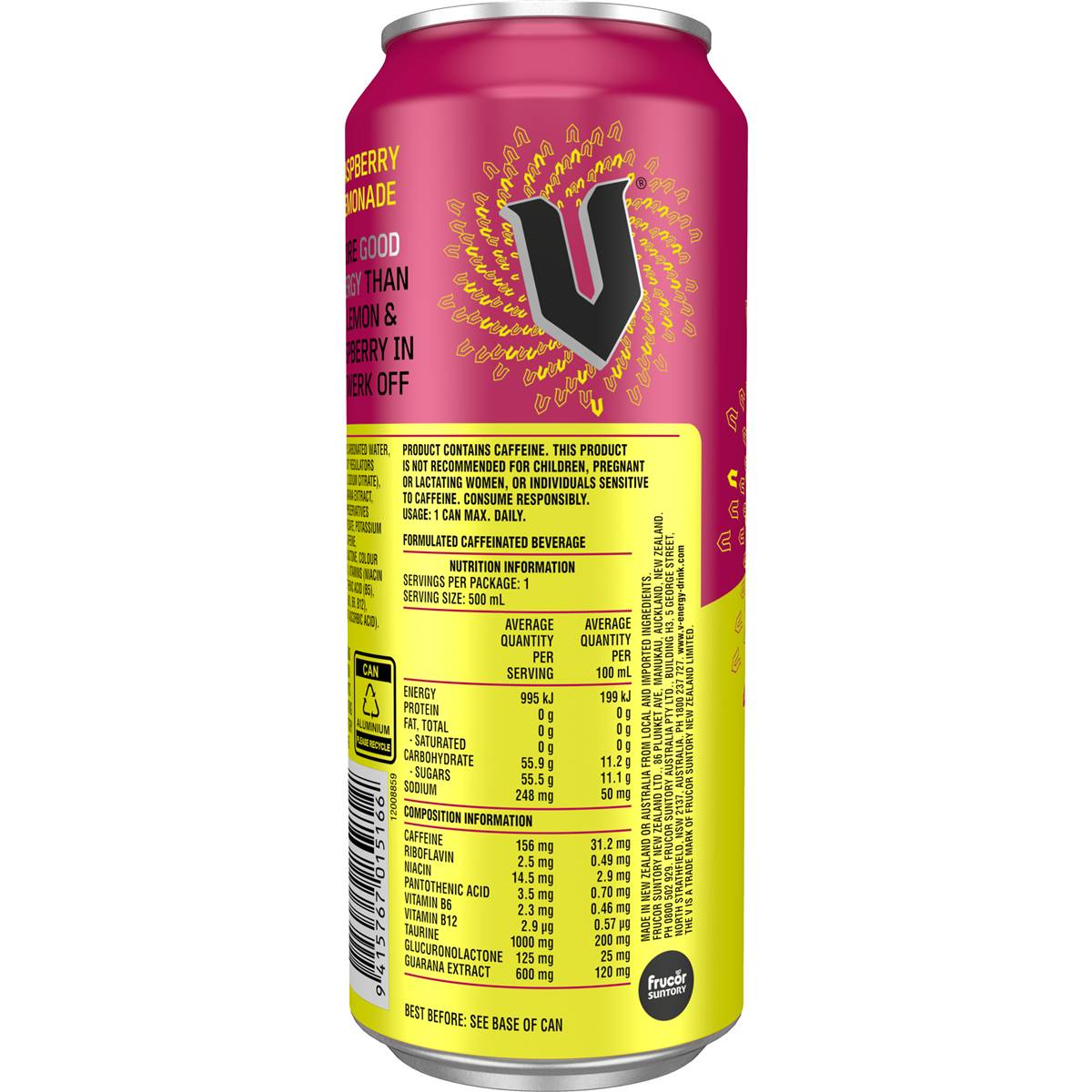 V Energy Drink Raspberry Lemonade 500ml Woolworths