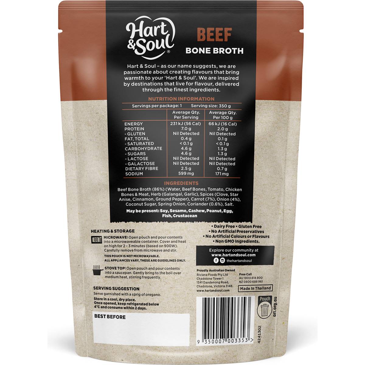 Hart & Soul Beef Bone Broth Soup 350g Woolworths