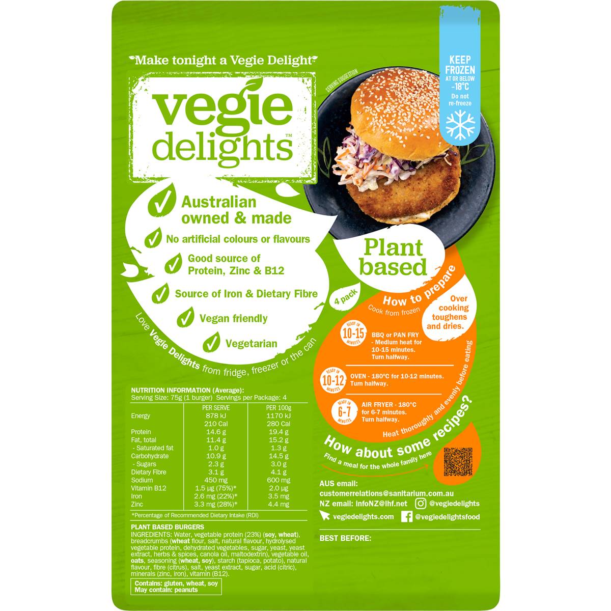Vegie Delights Plant Based Chickenstyle Burgers 4 Pack Woolworths