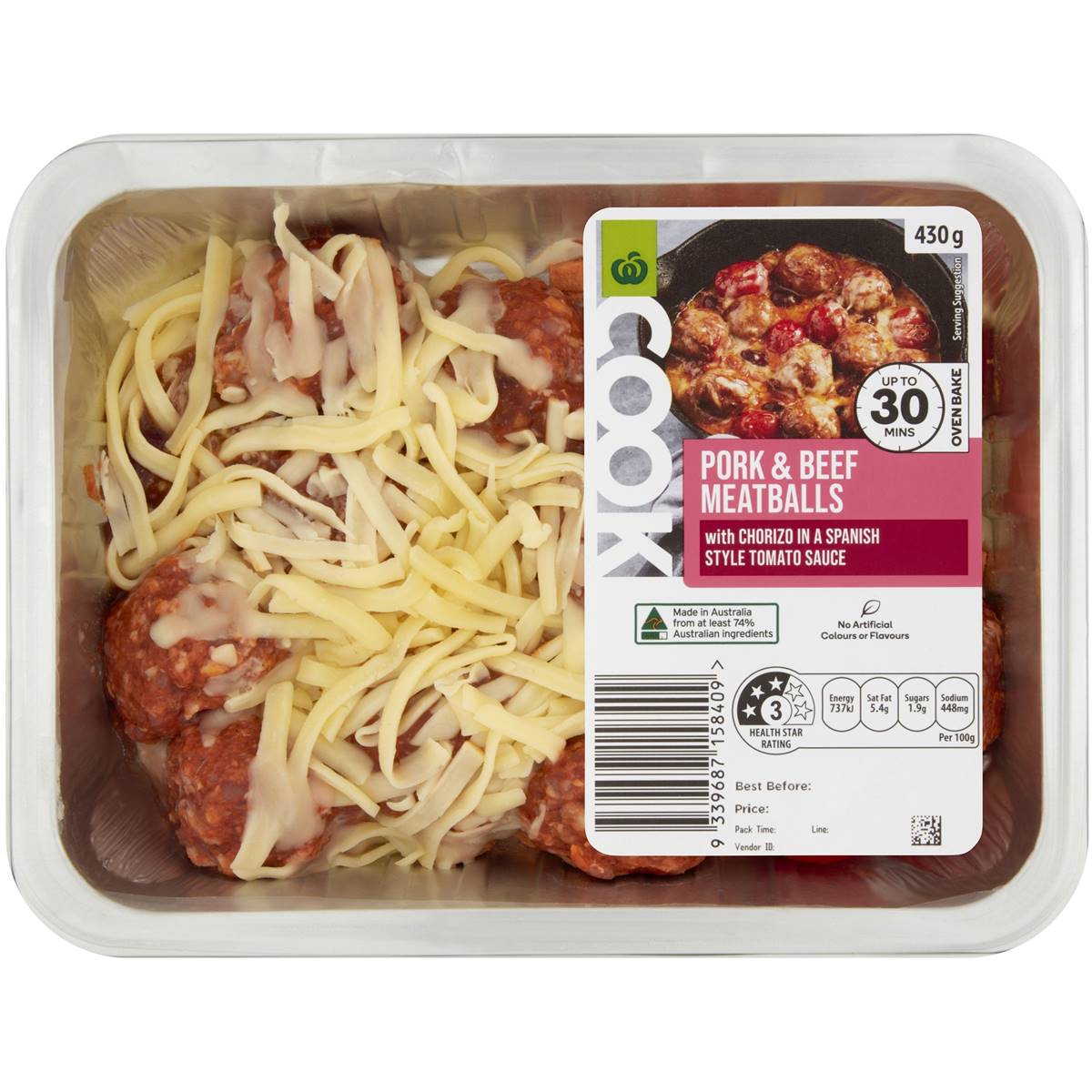 Woolworths Cook Pork & Beef Meatballs Chorizo Spanish Style Sauce 430g