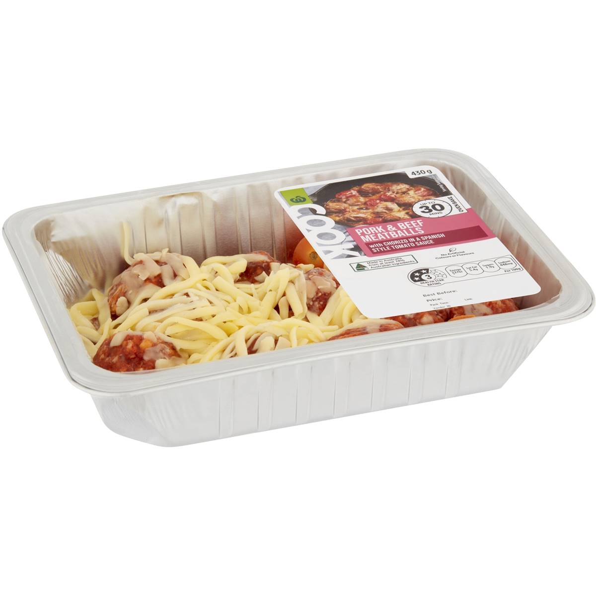 Woolworths Cook Pork & Beef Meatballs Chorizo Spanish Style Sauce 430g