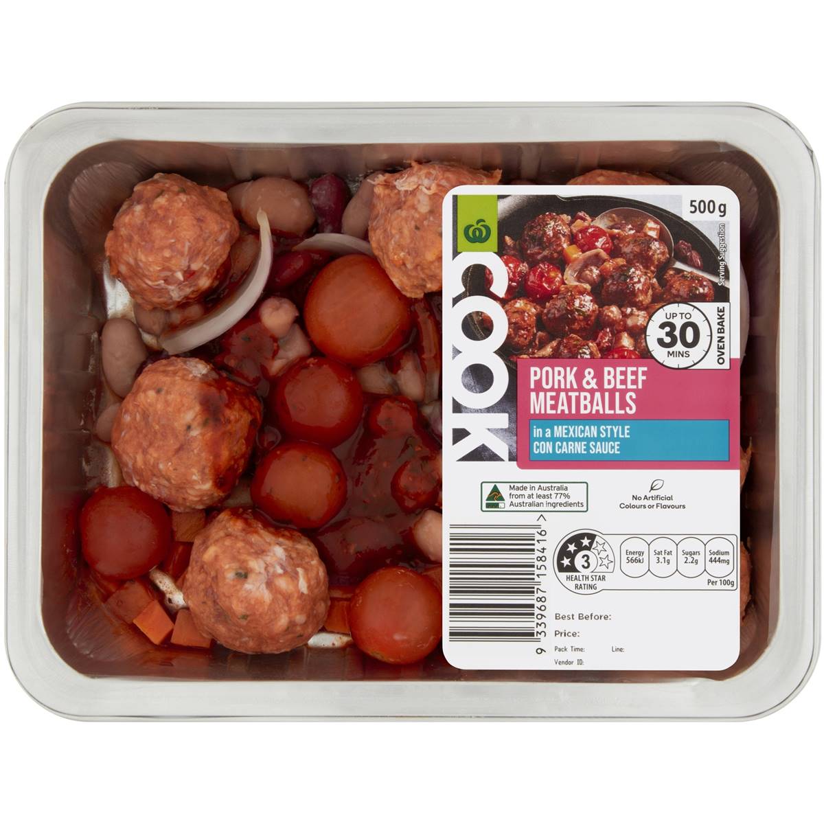 Woolworths Cook Pork & Beef Meatballs Mexican Style Con Carne Sauce