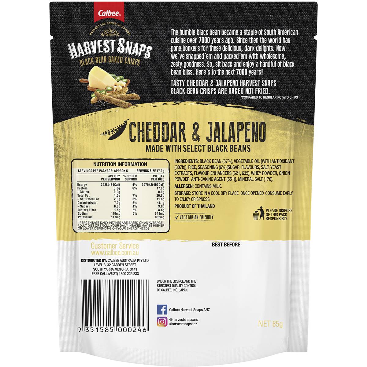 Calbee Harvest Snaps Black Bean Cheddar & Jalapeno 85g Woolworths