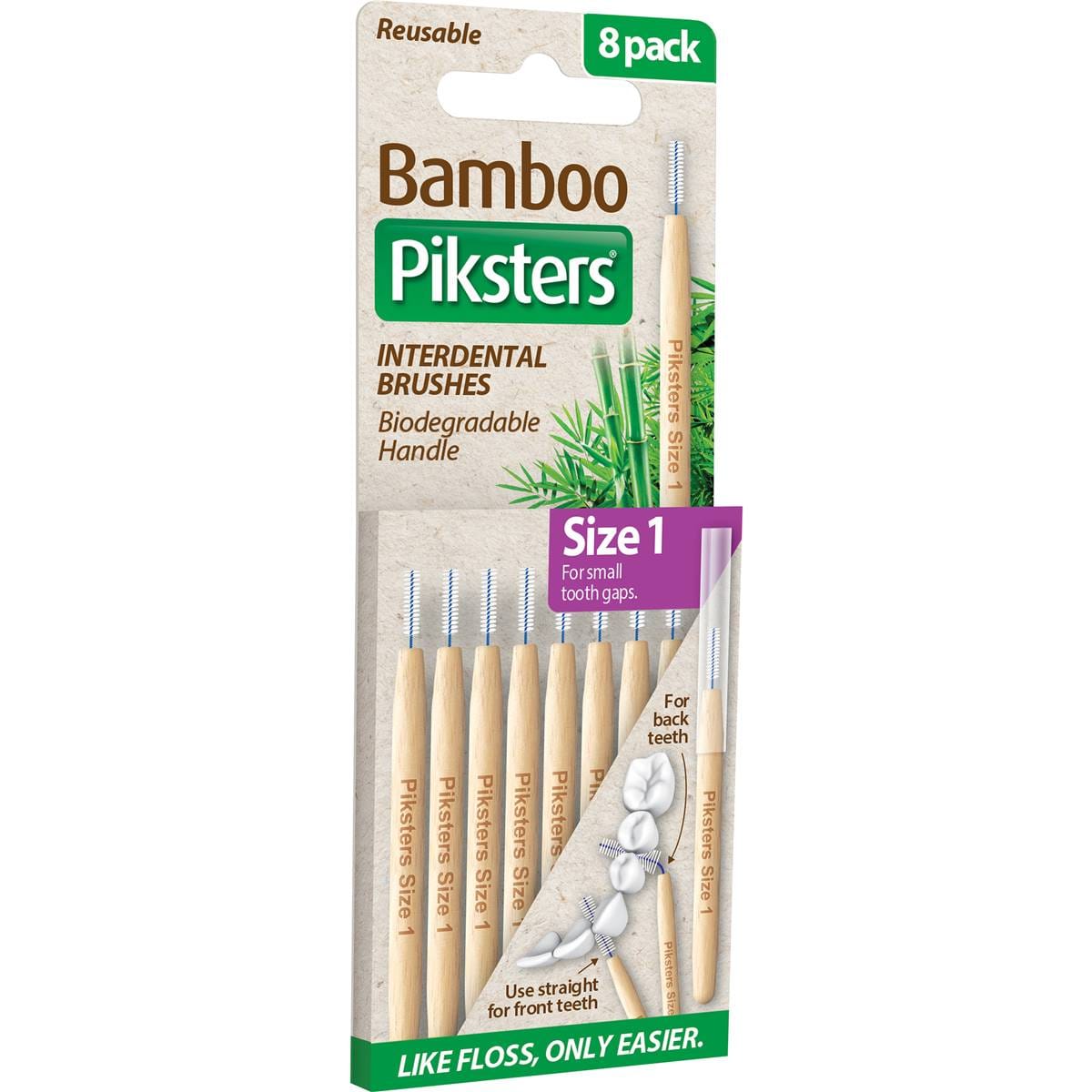 Piksters Bamboo Straight Interdental Brushes & Caps Size 1 8 Pack