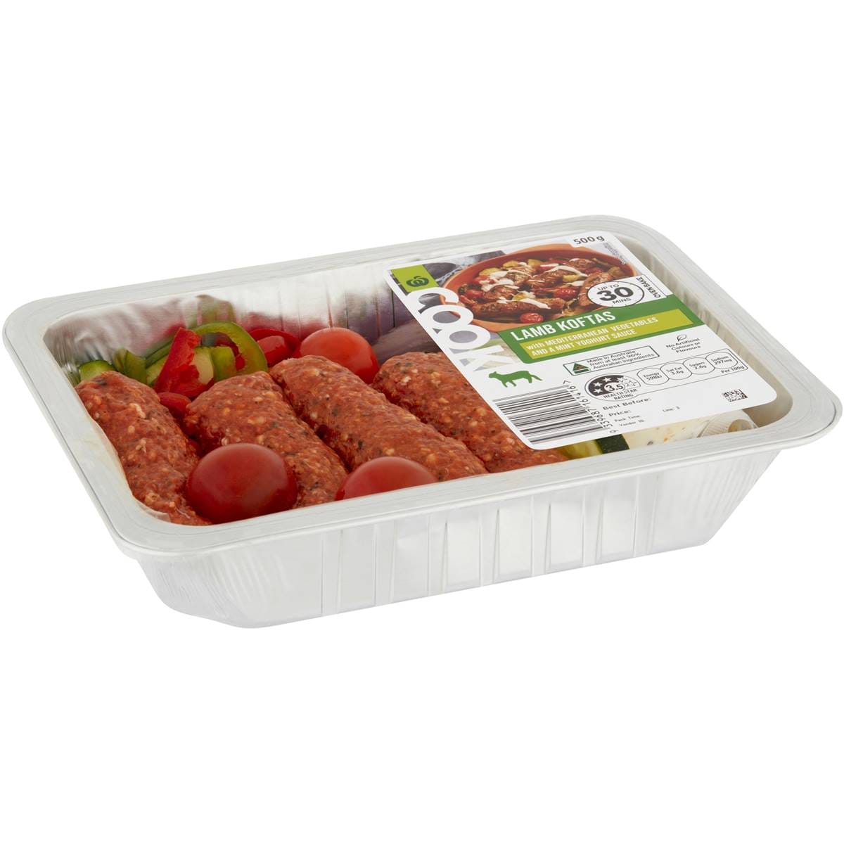 Woolworths Cook Lamb Koftas With Mixed Veges & Mint Yoghurt Sauce 500g