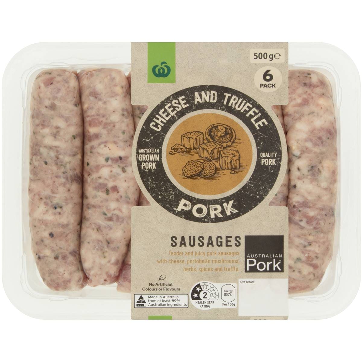 Woolworths Cheese & Truffle Pork Sausages 500g Woolworths