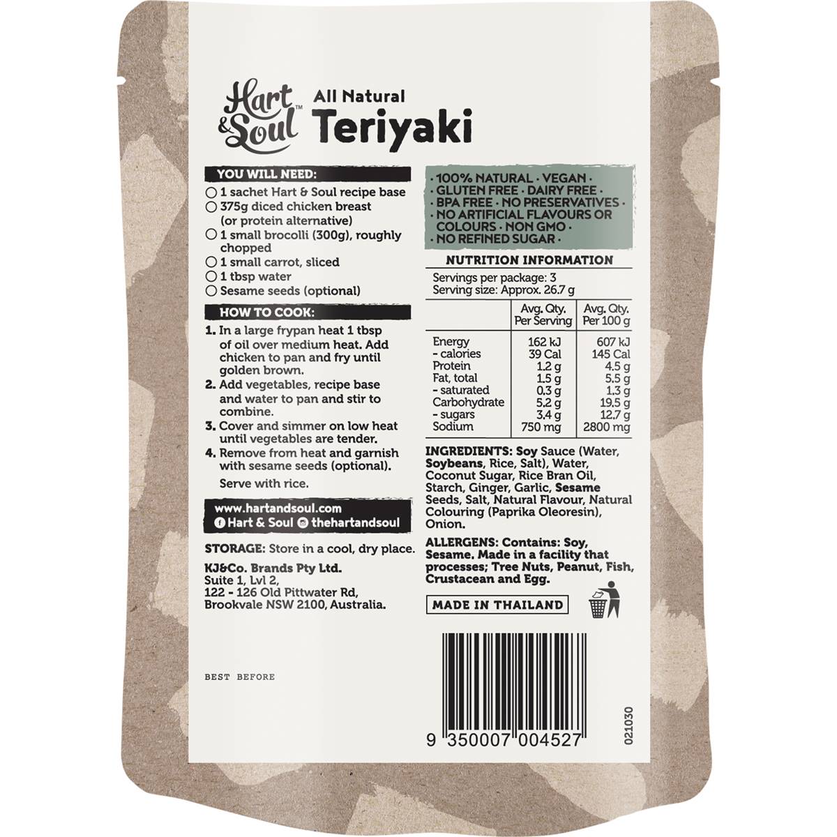 Hart & Soul All Natural Teriyaki Stir Fry Recipe Base 80g Woolworths