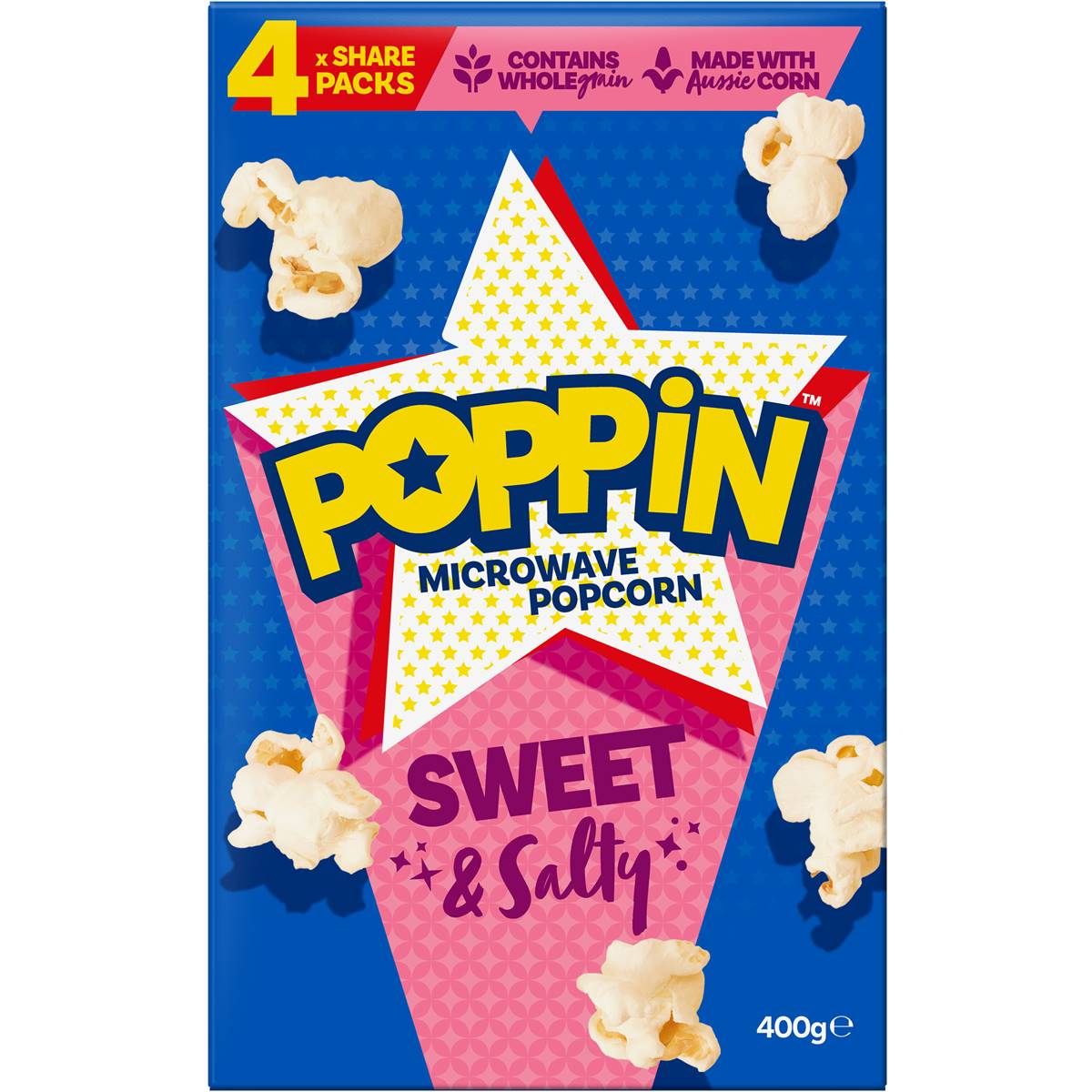 Poppin Microwave Popcorn Sweet & Salty 400g Woolworths