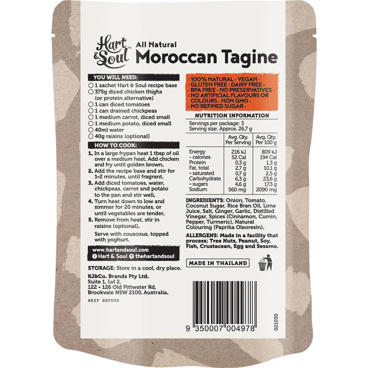 Hart & Soul All Natural Moroccan Tagine Recipe Base 80g Woolworths