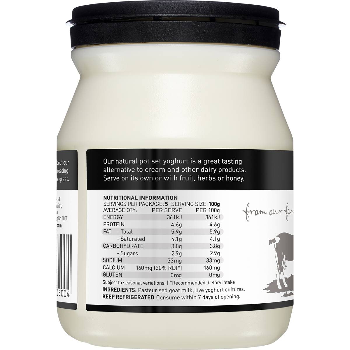 Meredith Dairy Natural Goat Milk Yoghurt Probiotic 500g Woolworths