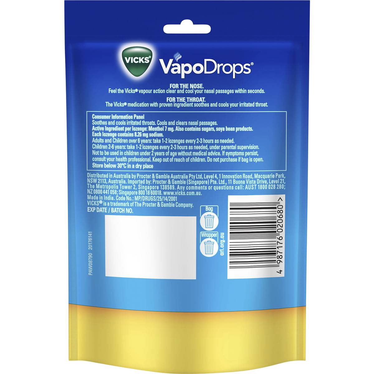 Vicks Vapodrops Throat Lozenges Butter Menthol 42 Pack Woolworths