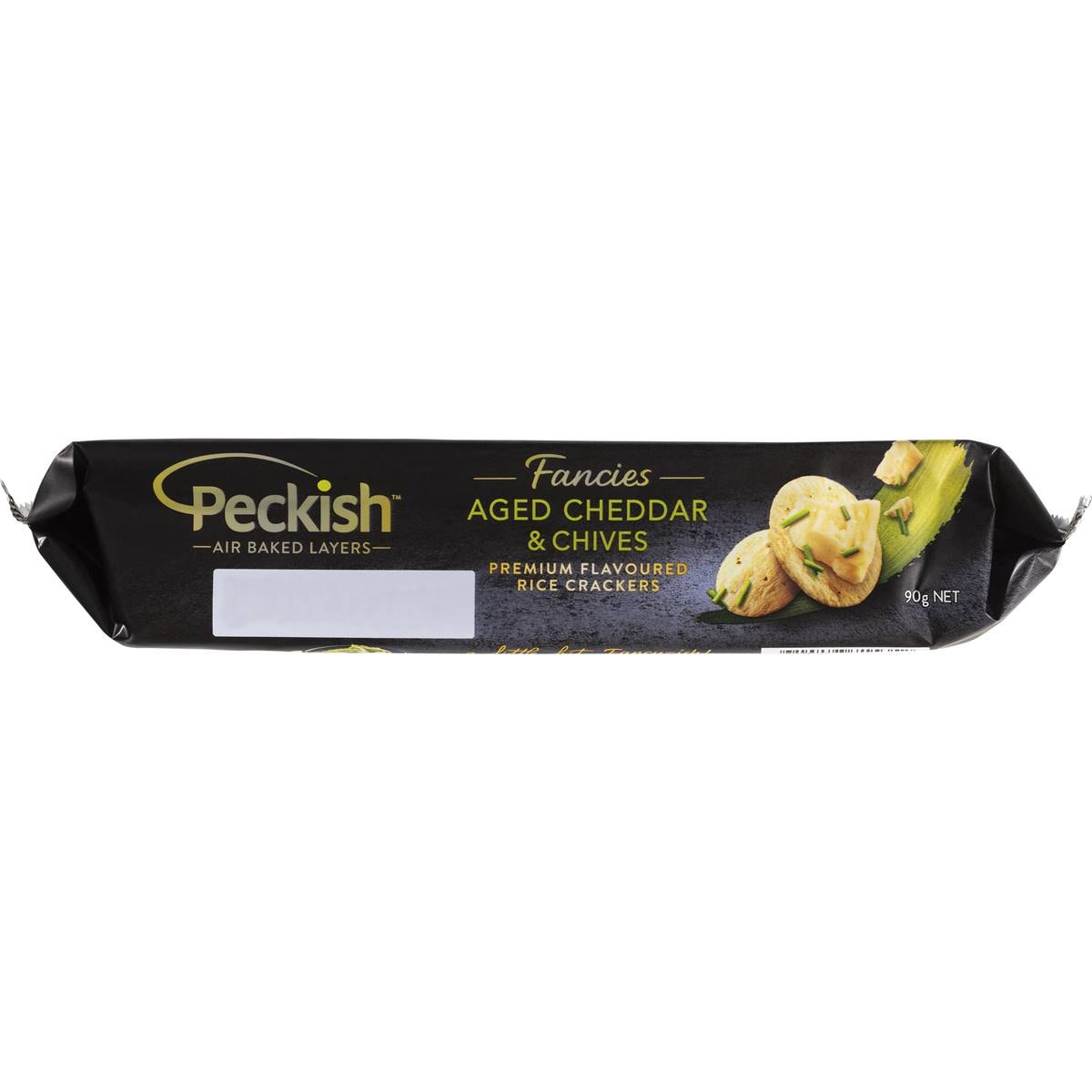 Peckish Fancies Aged Cheddar & Chives Rice Crackers 90g Woolworths