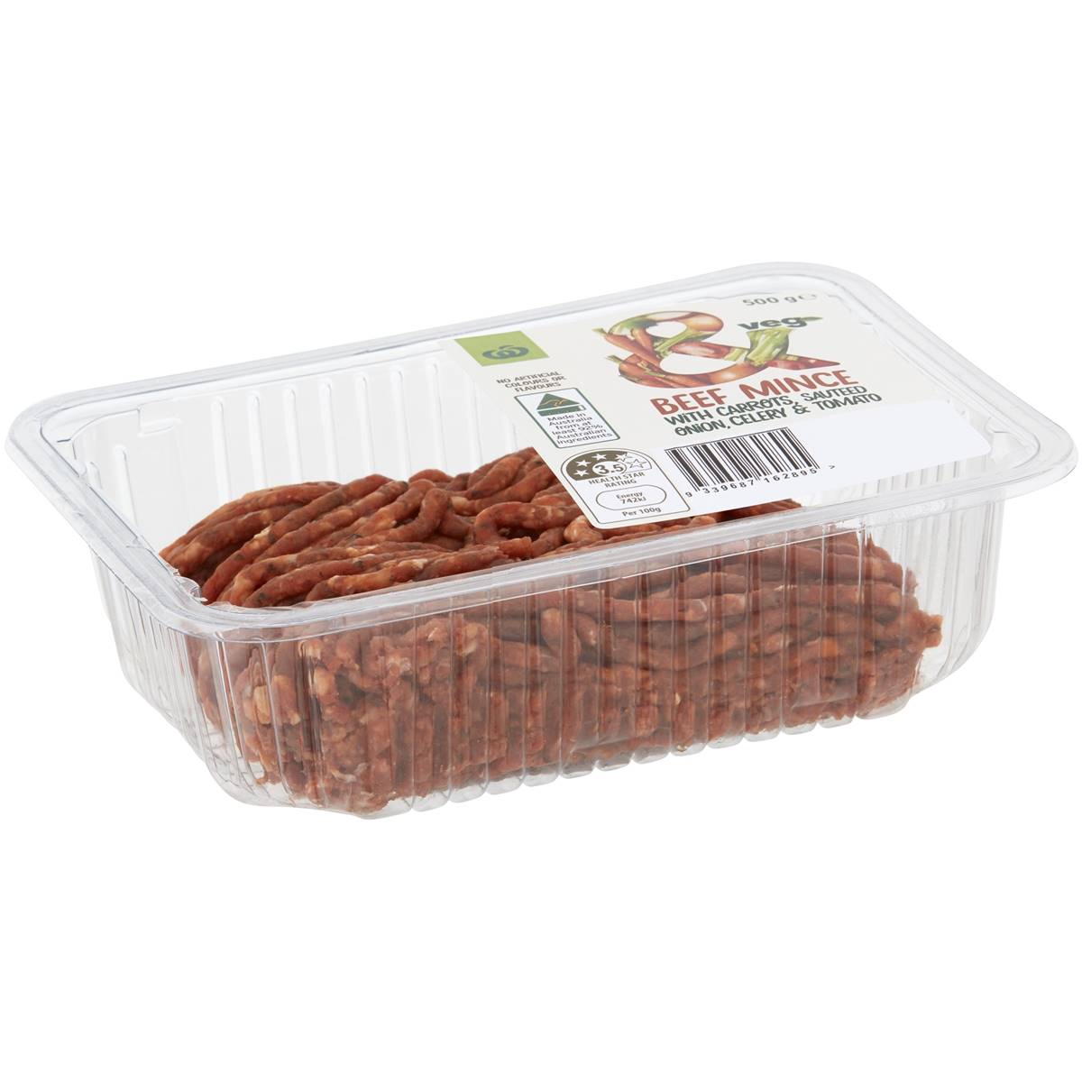 Woolworths &veg Beef Mince With Carrots Onion Celery & Tomato 500g