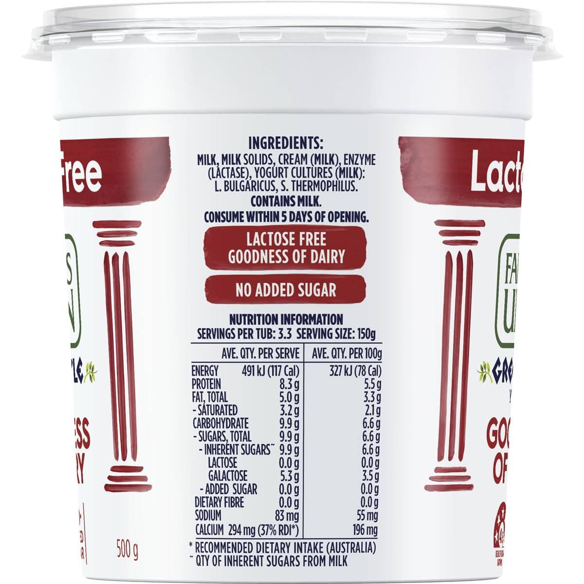Farmers Union Greek Style Lactose Free Yoghurt 500g Woolworths