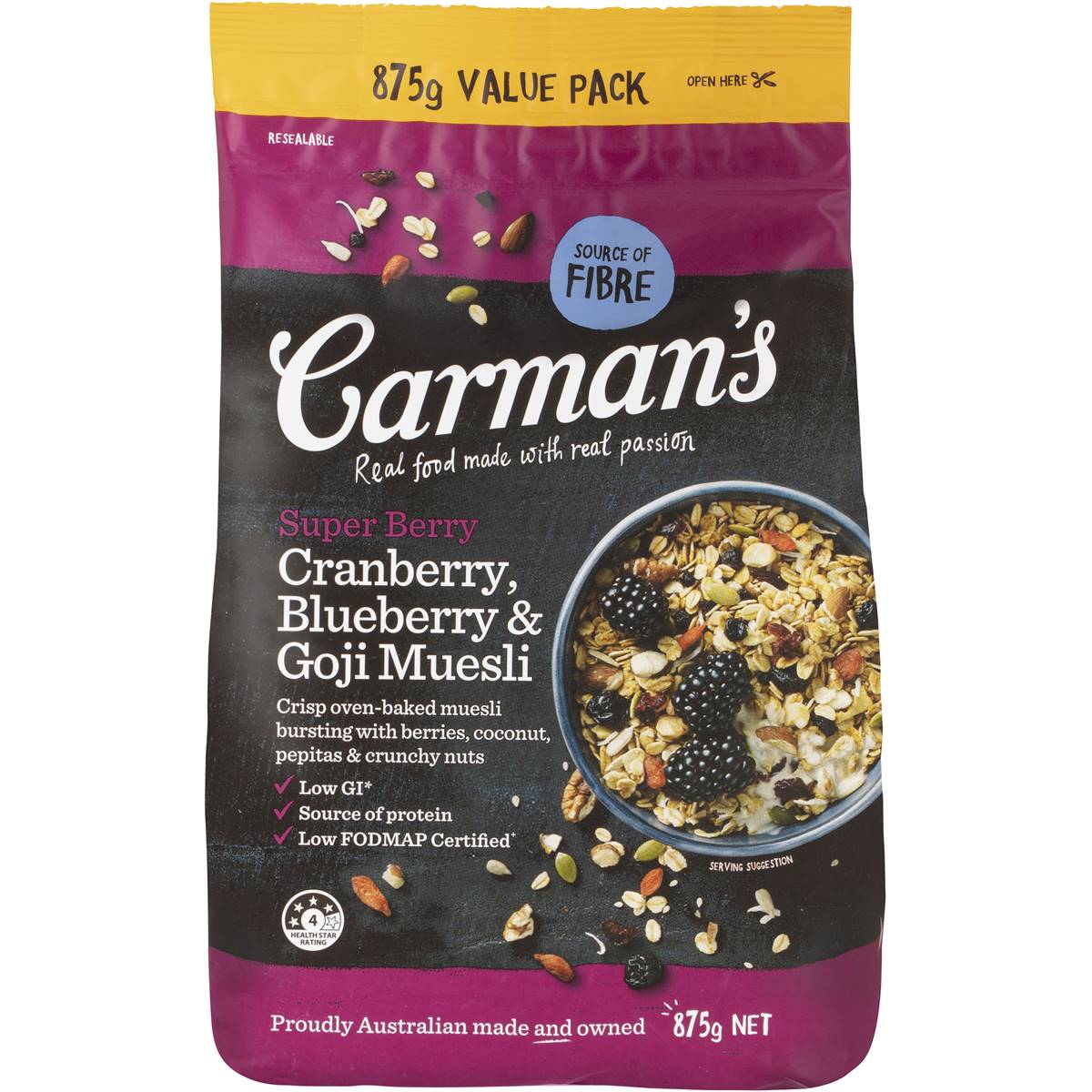 Carman's Muesli Toasted Super Berry, Cranberry & Blueberry 875g