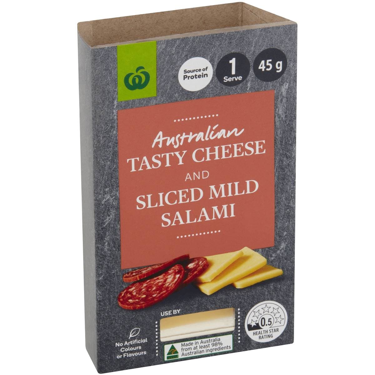 Woolworths Tasty Cheese Slices & Sliced Mild Salami 45g Woolworths