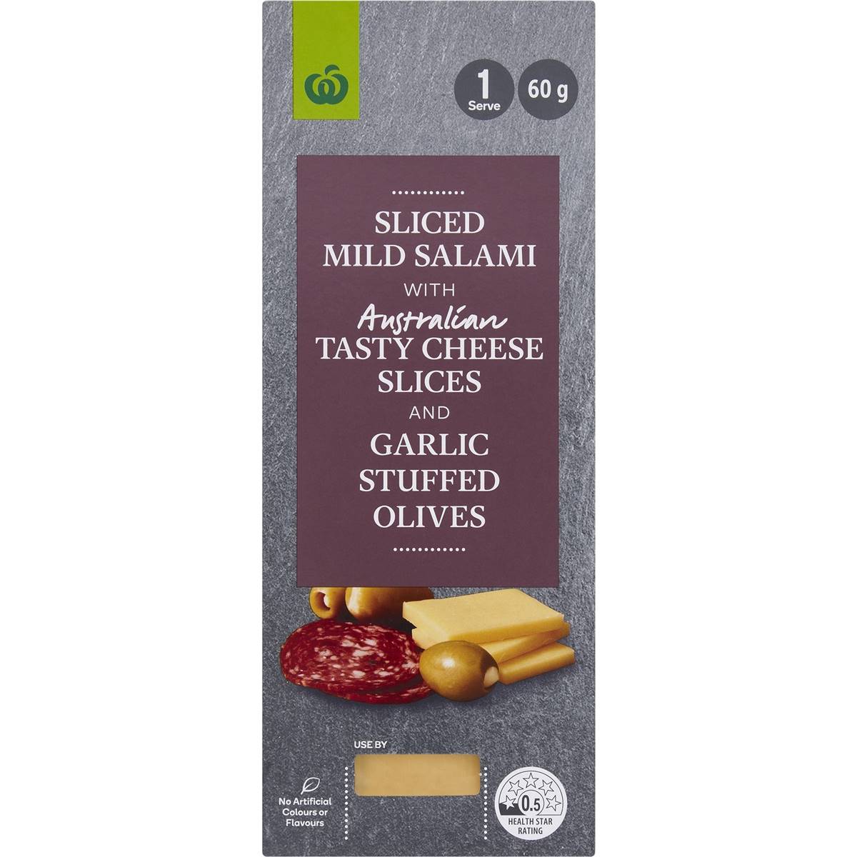 Woolworths Sliced Mild Salami With Tasty Cheese, Garlic Stuffed Olives