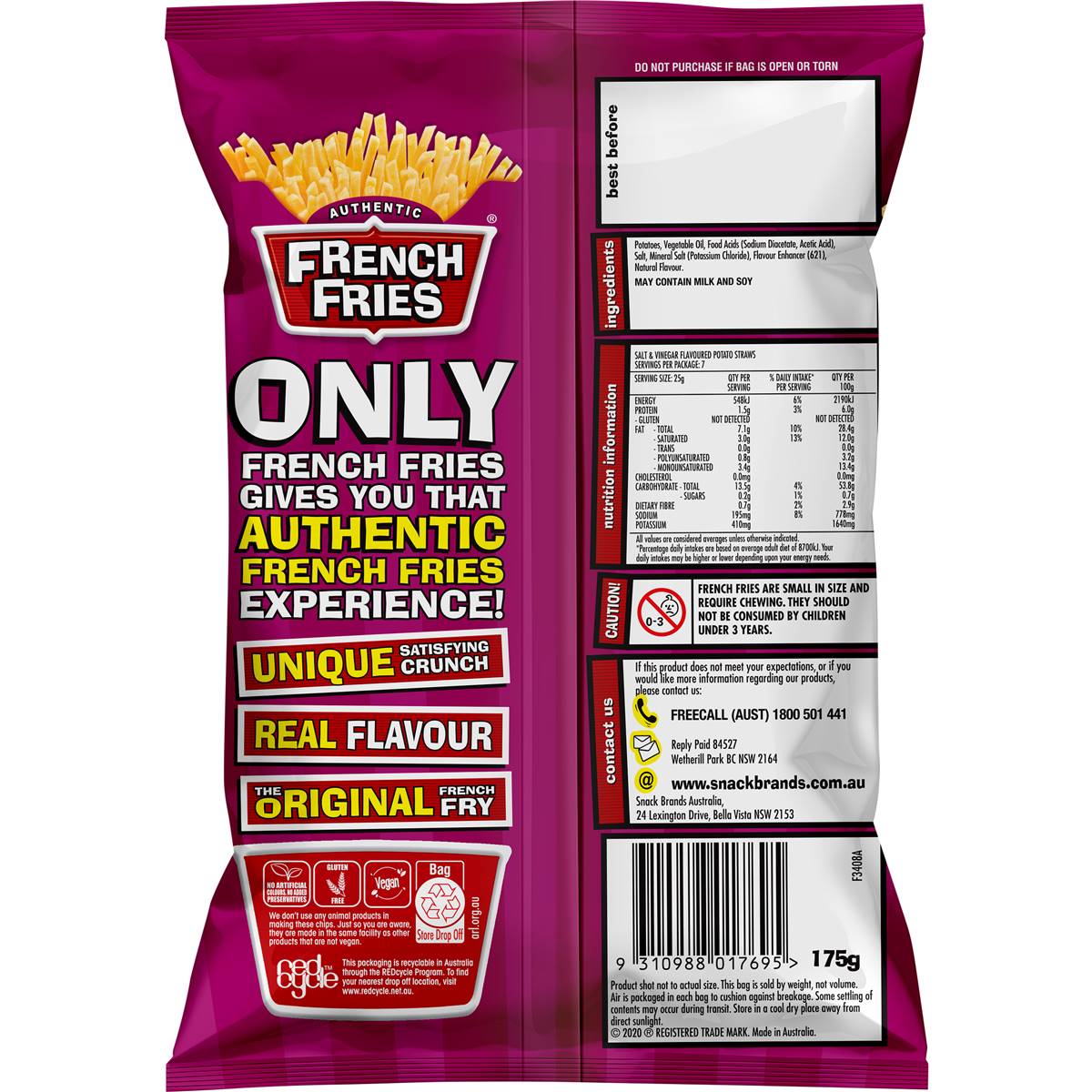French Fries Salt & Vinegar Crunchy Potato Straws 175g Woolworths