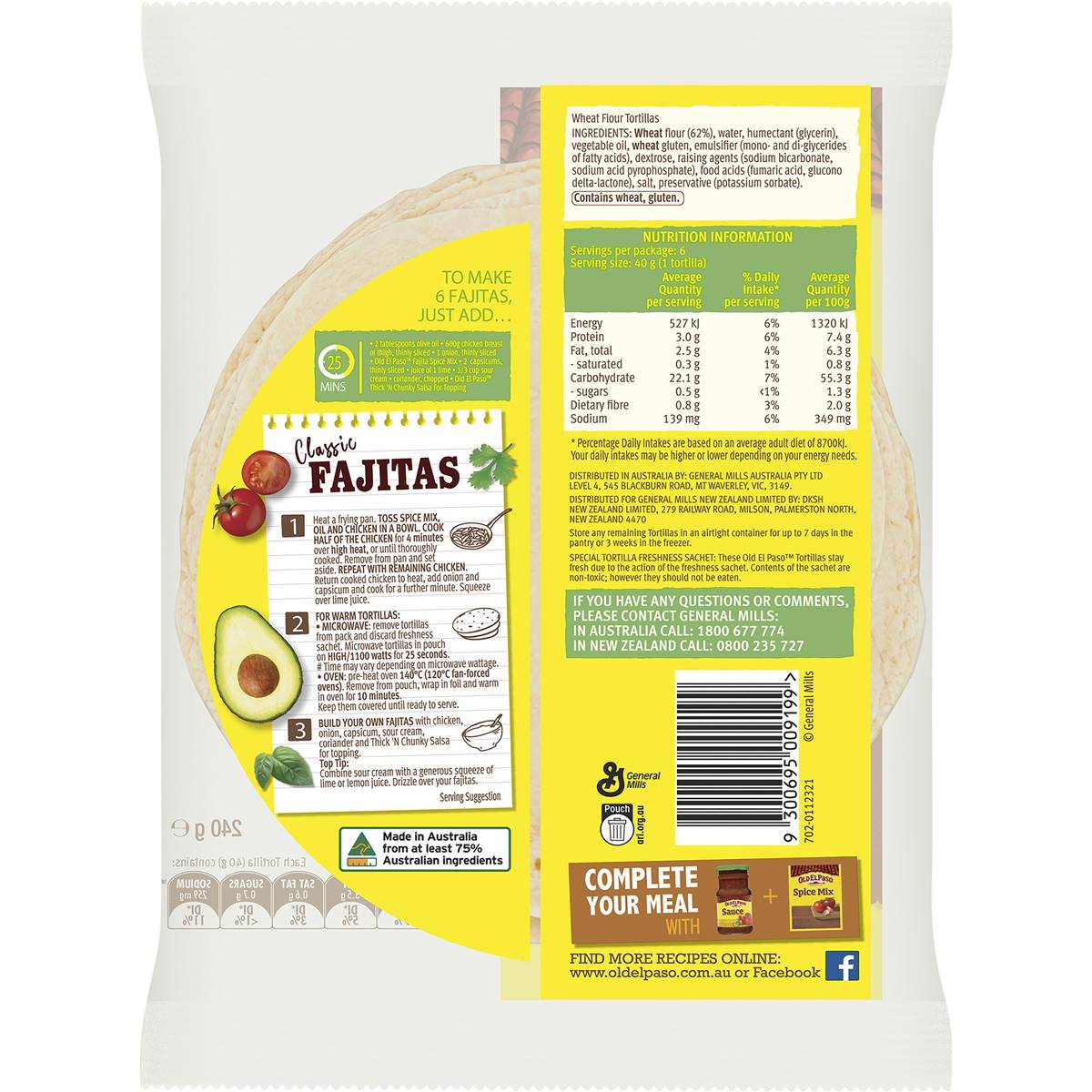 Old El Paso Fajita Tortilla Wraps 6 Pack Woolworths