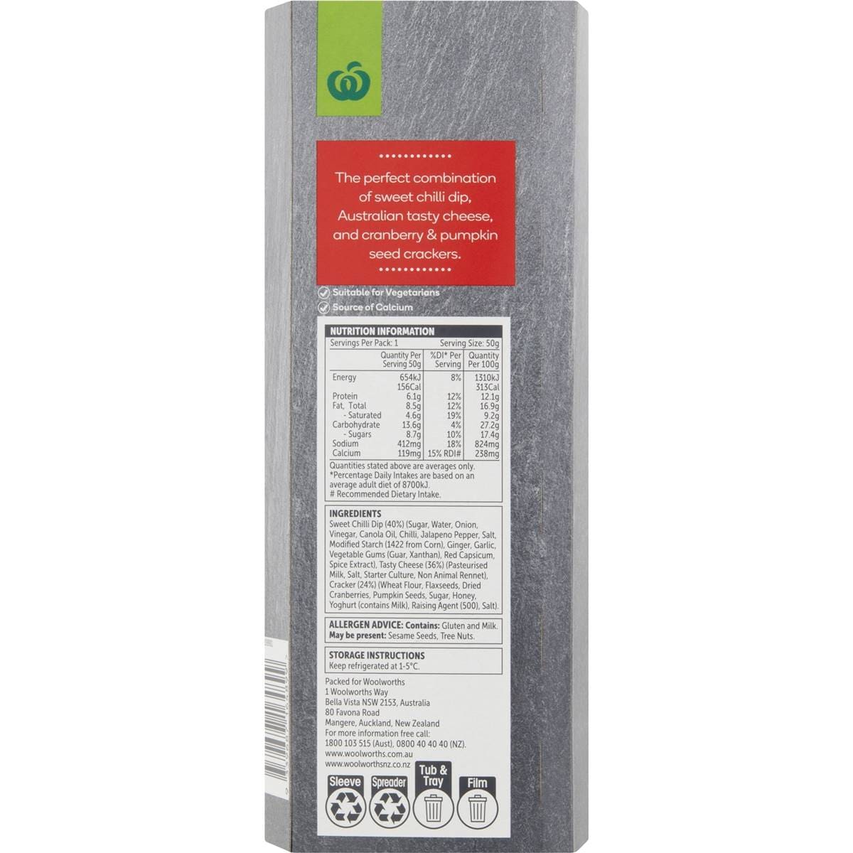 Woolworths Cheese Slices With Sweet Chilli Dip & Artisan Crackers 50g