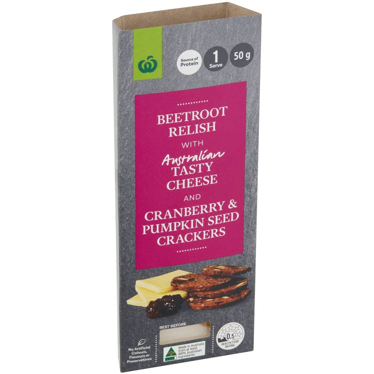 Woolworths Beetroot Relish With Tasty Cheese & Artisan Crackers 50g
