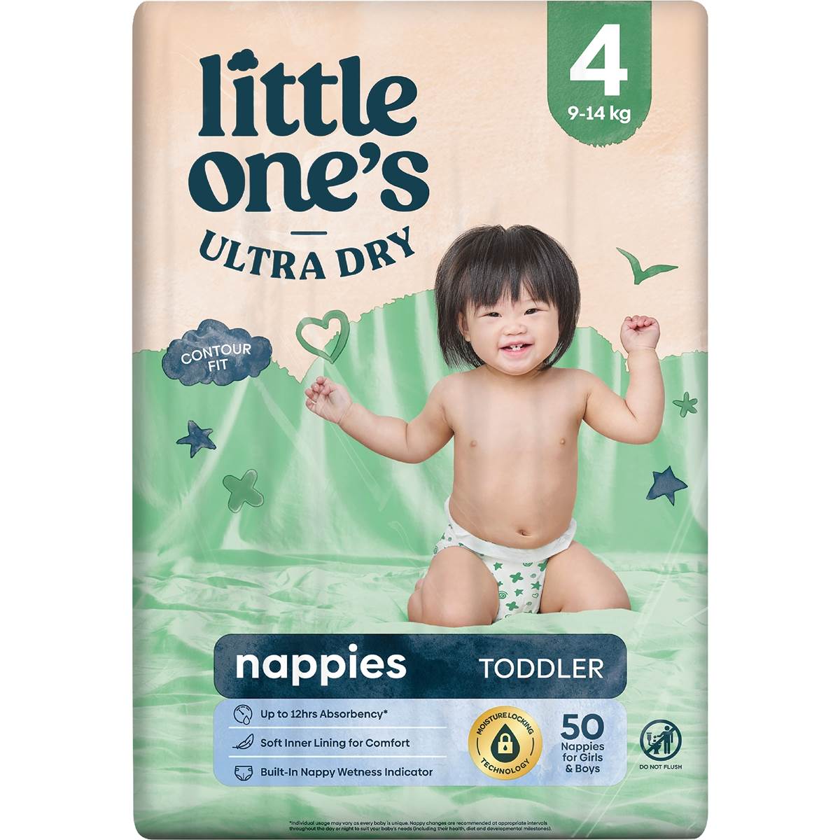 Little One's Size 4 Ultra Dry Nappies Toddler 1015kg Boys & Girls 50