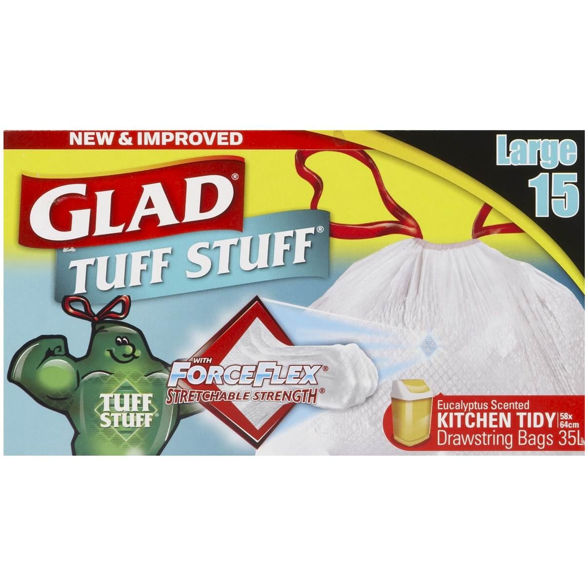 Glad Tuff Stuff Forceflex Drawstring Kitchen Bags Large 15pk Woolworths