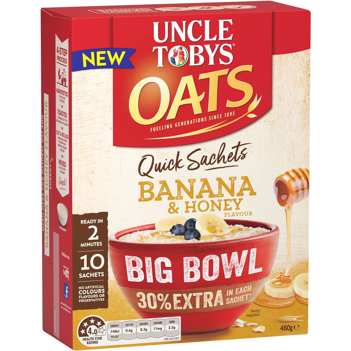 Uncle Tobys Oats Banana & Honey Quick Sachets 10 Pack Woolworths