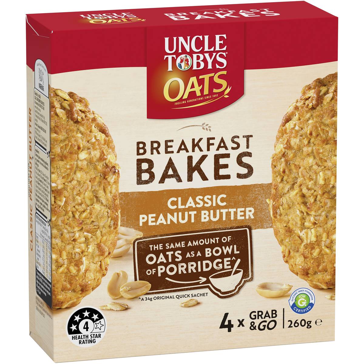 Uncle Tobys Oats Breakfast Bakes Cereal Bar Classic Peanut Butter 260g Woolworths