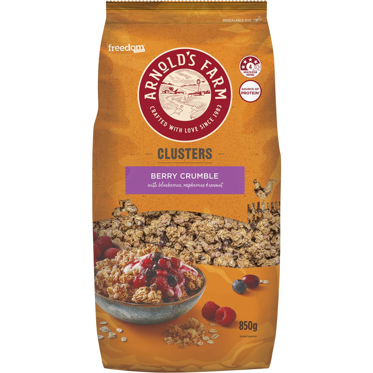 Freedom Foods Arnold's Farm Mixed Berry Crumble Clusters 850g Woolworths