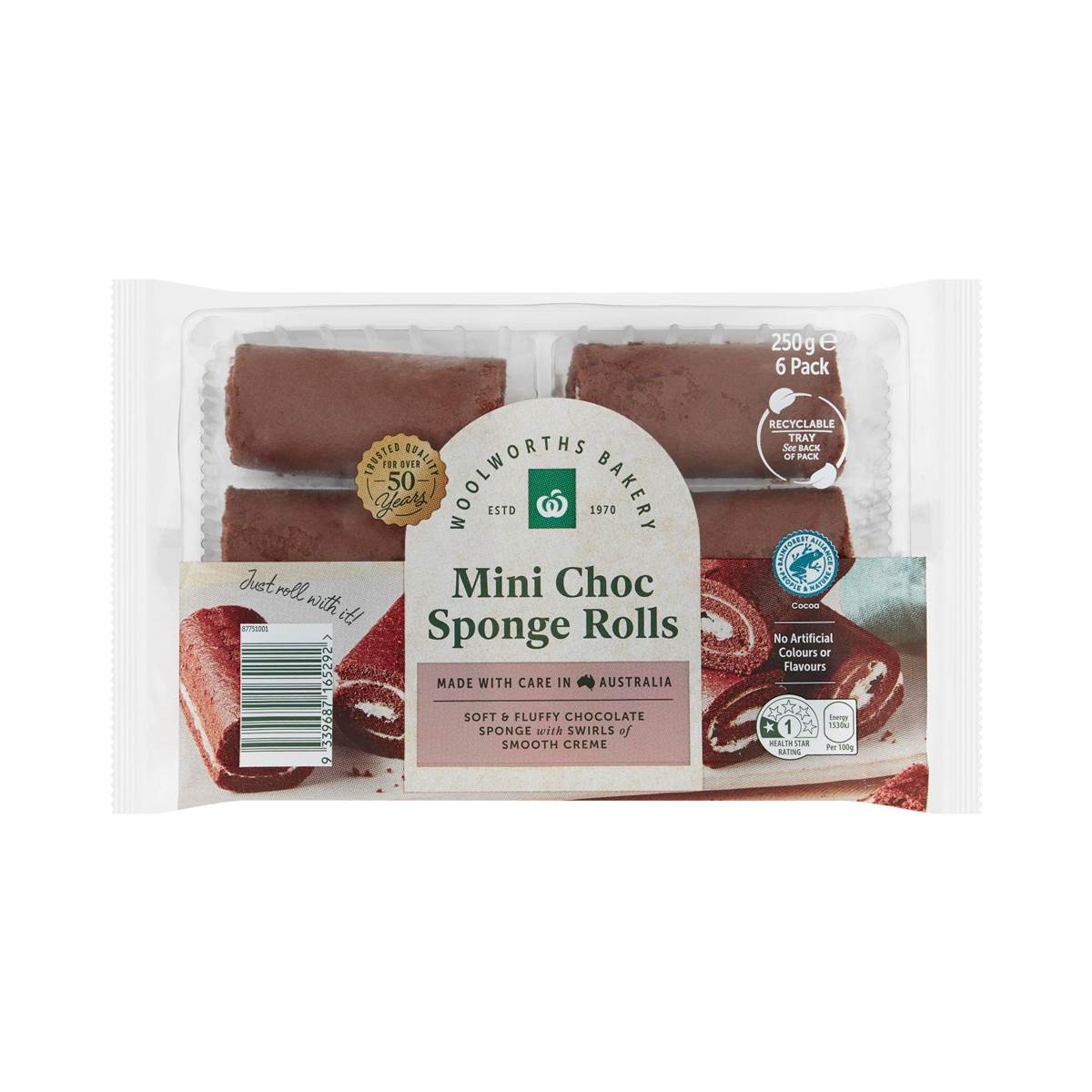 Woolworths Mini Choc Sponge Rolls 6 pack