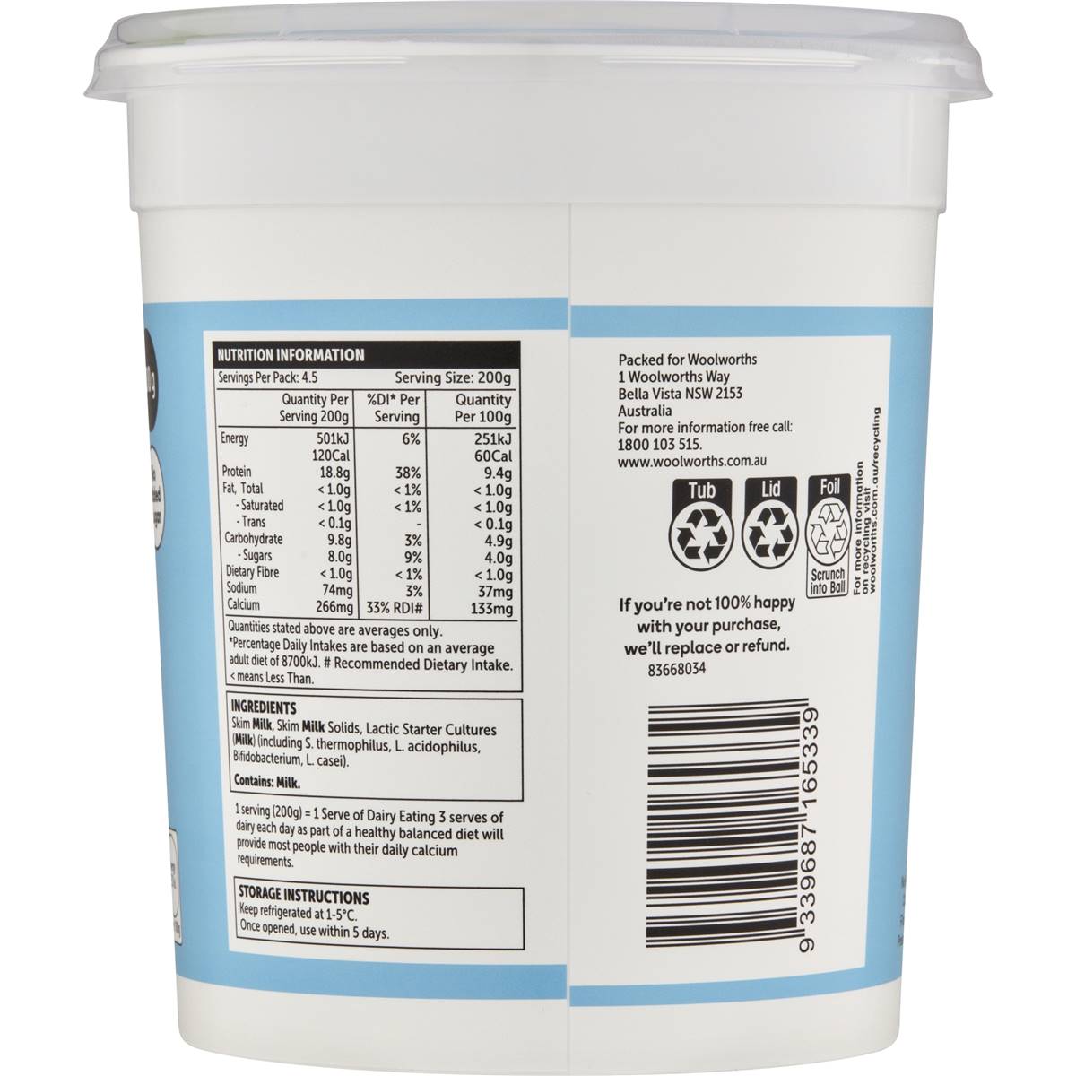 Woolworths High Protein Plain Yoghurt 900g | Woolworths