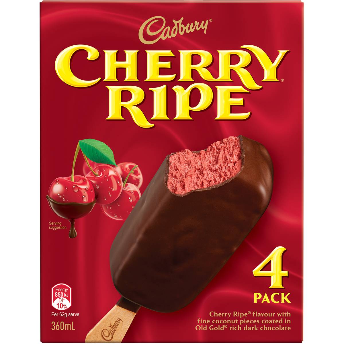 Cadbury Cherry Ripe Ice Cream Sticks 4 Pack Woolworths