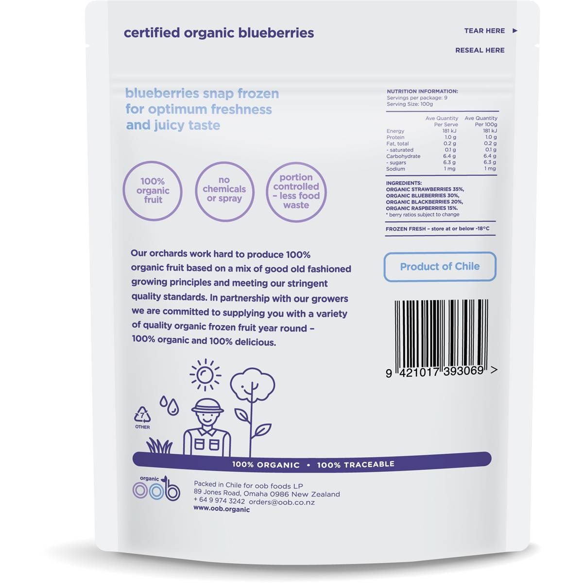 Oob Organic Frozen Blueberries 900g Woolworths