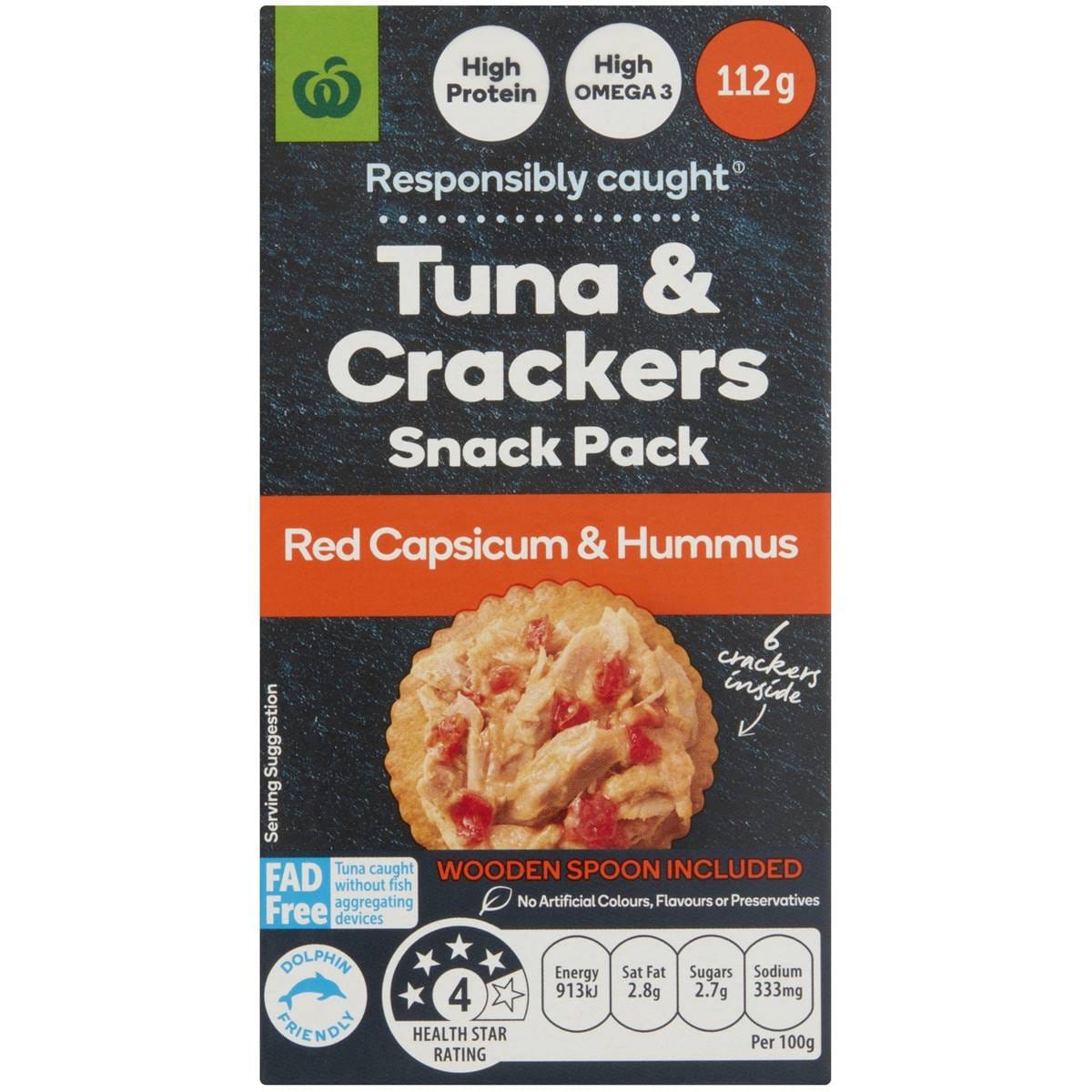 Woolworths Tuna & Crackers Snack Pack Red Capsicum & Hummus 112g