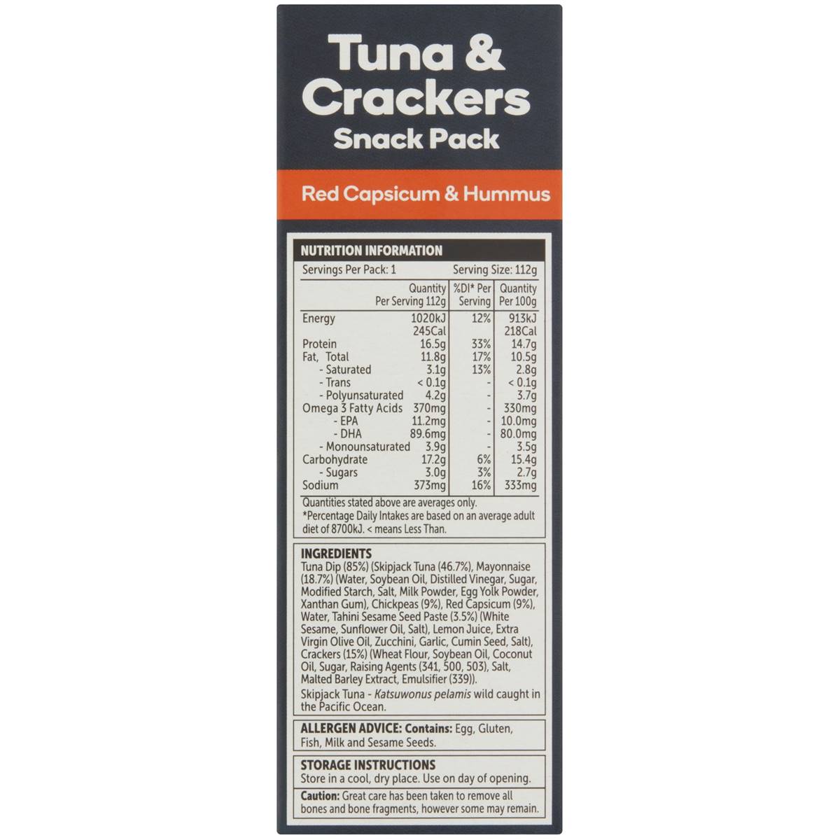 Woolworths Tuna & Crackers Snack Pack Red Capsicum & Hummus 112g Woolworths