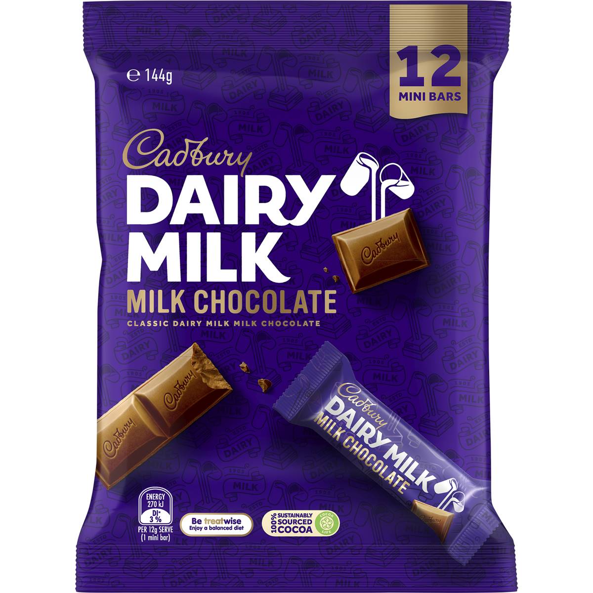 Cadbury Dairy Milk Chocolate Share Pack 12 Mini Bars 144g | Woolworths