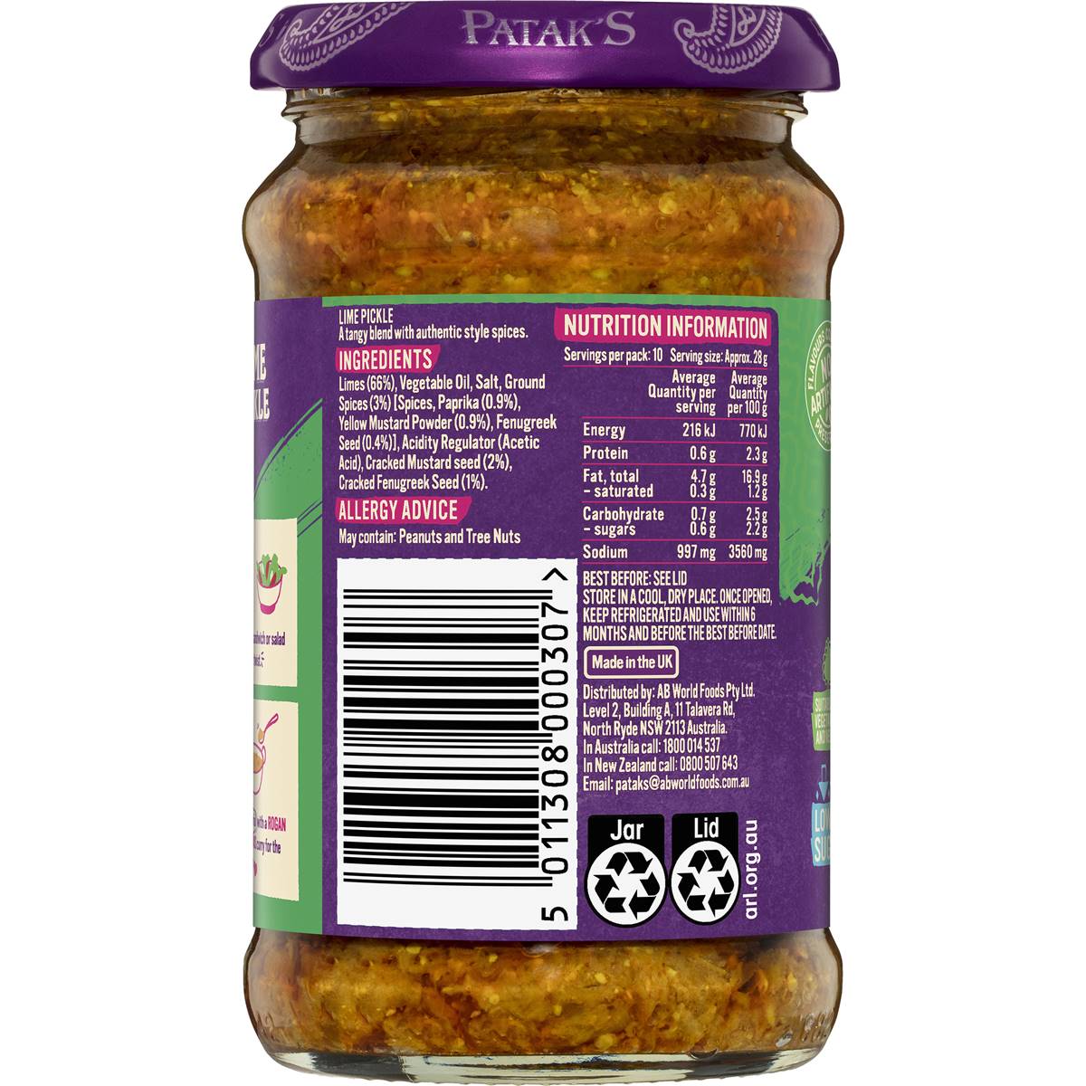 Patak's Lime Pickle Medium 283g Woolworths