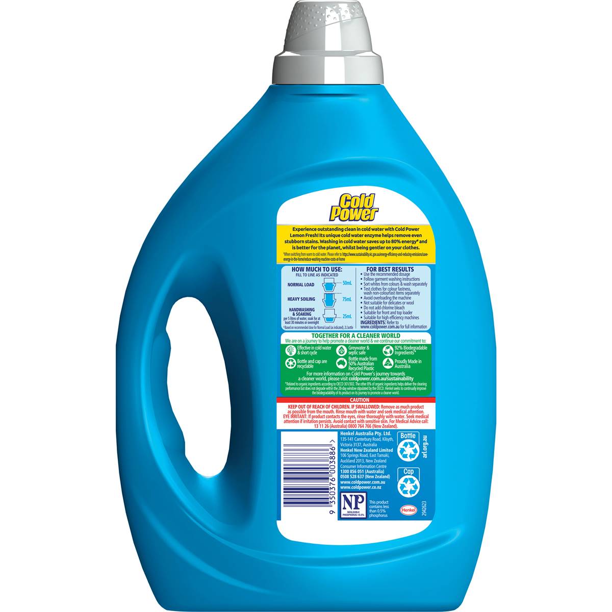 Cold Power Advanced Clean Laundry Detergent Liquid Lemon 2l | Woolworths