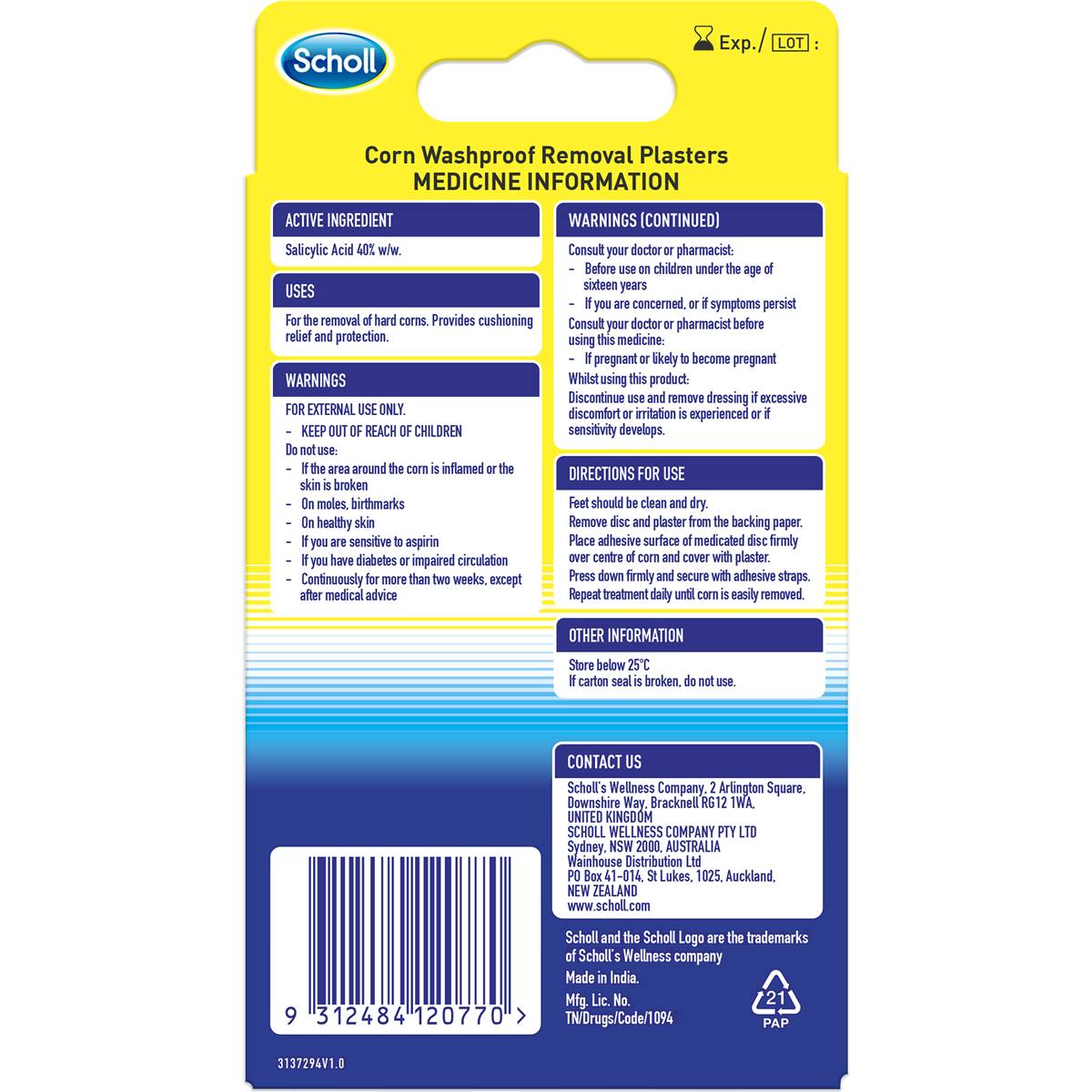 Scholl Corn Removal Foot Care Plaster Waterproof Each Woolworths