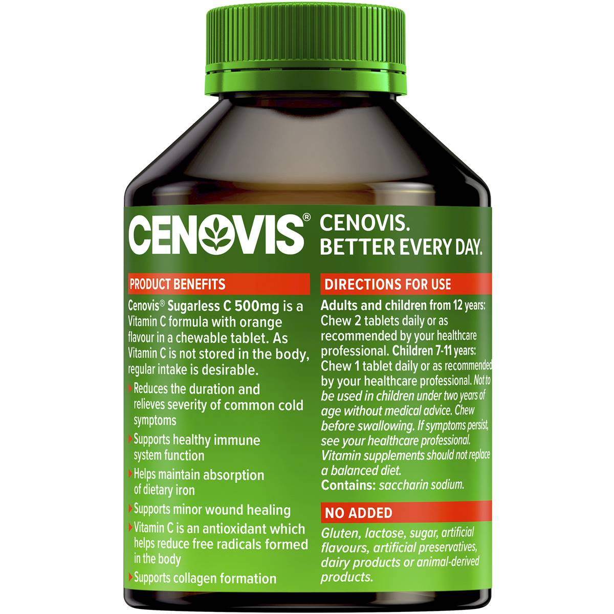 Cenovis Sugarless Vitamin C Chewable 500mg Tablets Immune Support 300 Pack Woolworths