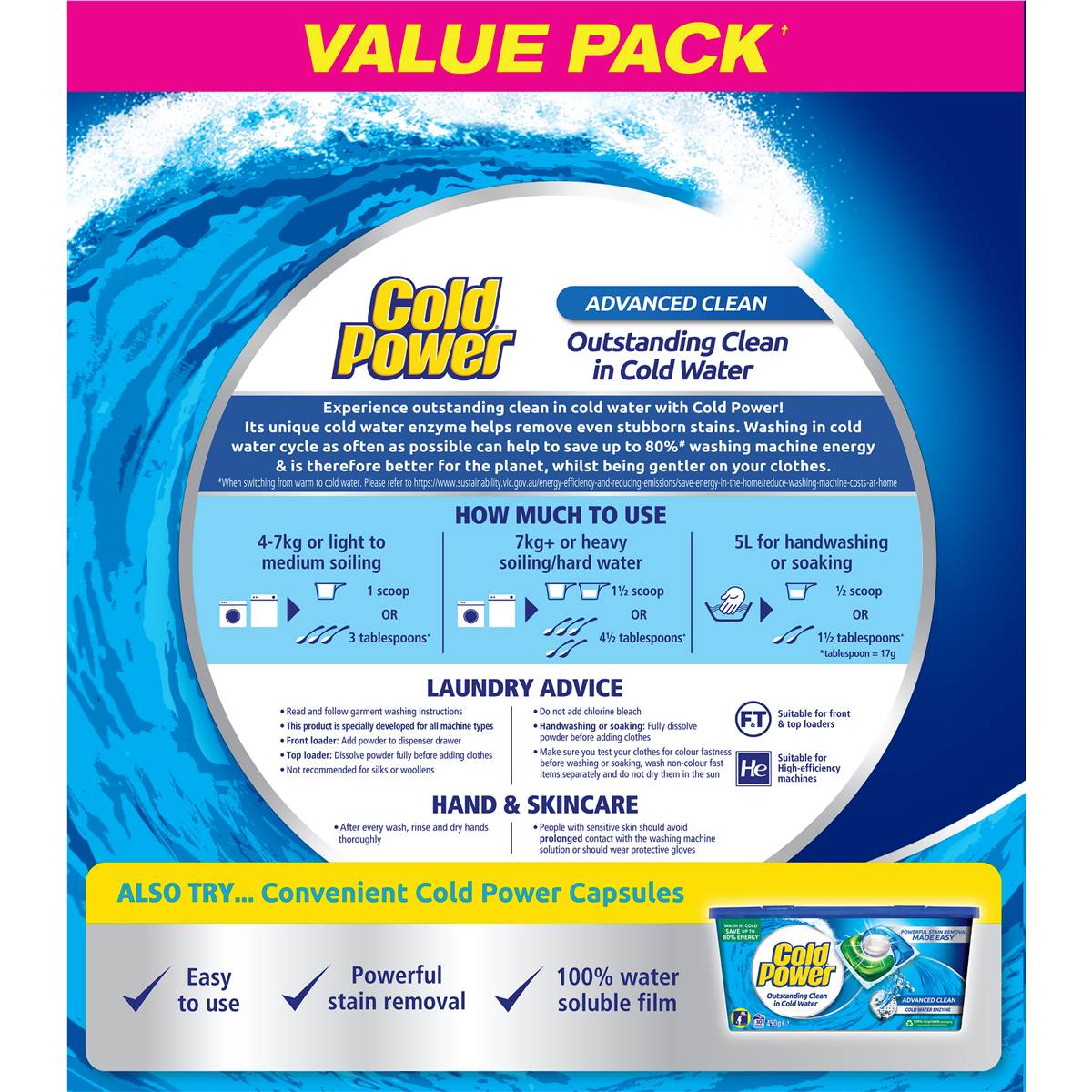 Cold Power Advanced Clean Laundry Washing Powder Detergent 4kg Woolworths