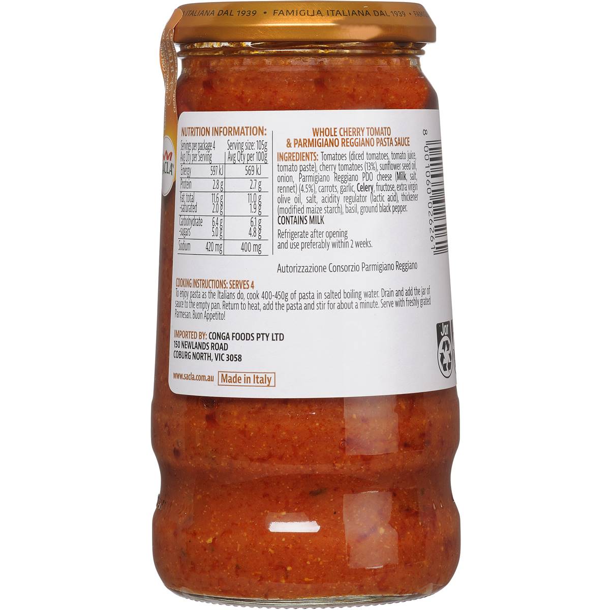 Sacla Cherry Tomato & Parmigano Pasta Sauce 420g | Woolworths