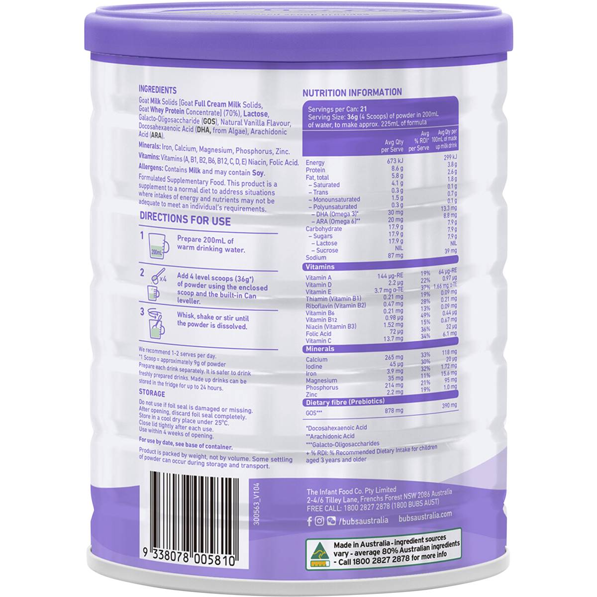 Bubs Goat Milk Formula 312 Year 800g Woolworths