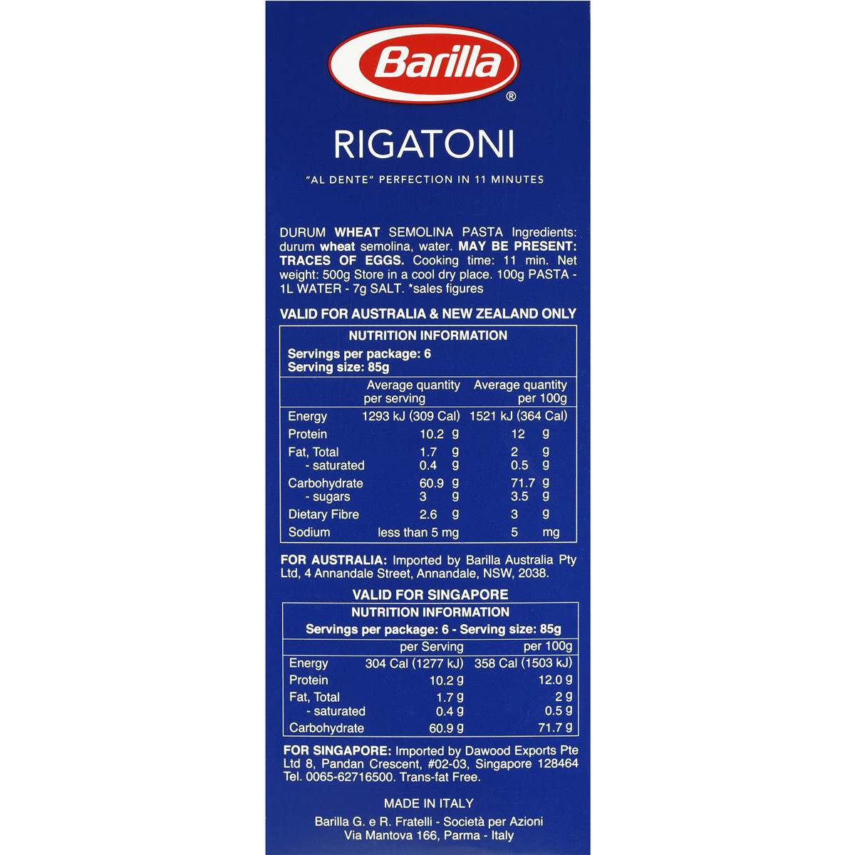 Barilla Rigatoni Pasta No 89 500g Woolworths