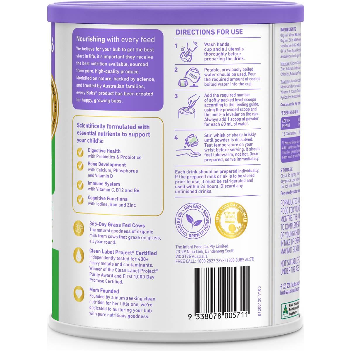 Bubs Organic Grass Fed Toddler Formula Stage 3 800g | Woolworths